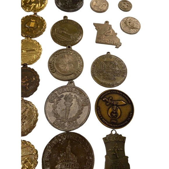 HUGE Vtg Lot Sports 100+ Medals Awards All Metal Sports Track Volleyball Archery - Picture 16 of 16